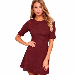 LULUs London Lovely Heather Burgundy Skater Dress